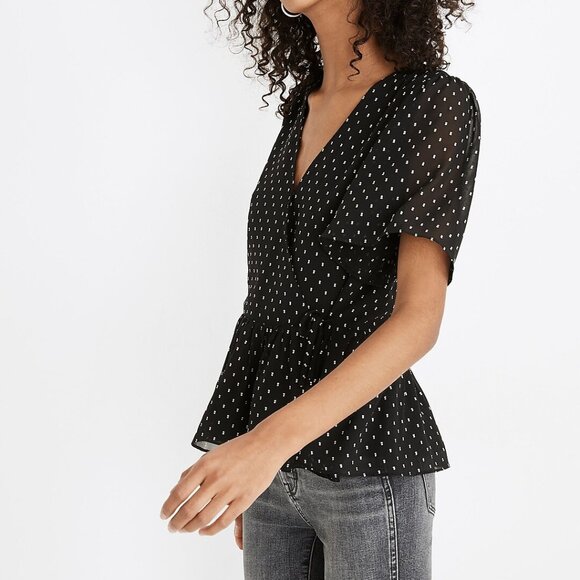MADEWELL Flutter-Sleeve Peplum Top CLIPDOT blouse Sz MEDIUM Silky soft ROMANTIC - Picture 2 of 15